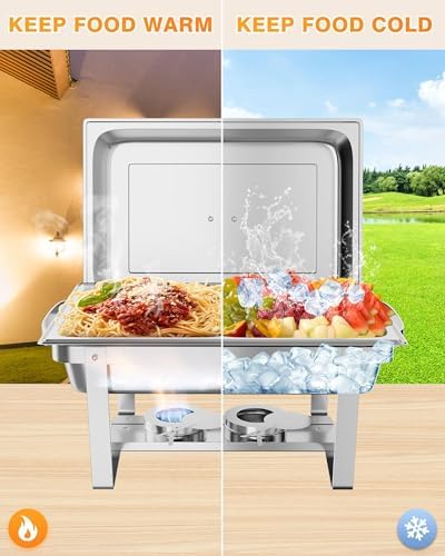 4 Pack Chafing Dishes for Buffet, Stainless Steel Catering Chafer with Lids, Pans & Fuel Holder, 8QT Food, alternate view 2