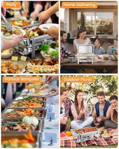 4 Pack Chafing Dishes for Buffet, Stainless Steel Catering Chafer with Lids, Pans & Fuel Holder, 8QT Food, alternate view 6