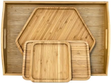 4 Pack Charcuterie Board Set Large One with Handle in Hexagon+rectangle+square