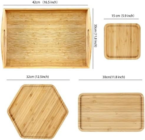 4 Pack Charcuterie Board Set Large One with Handle in Hexagon+rectangle+square, alternate view 3