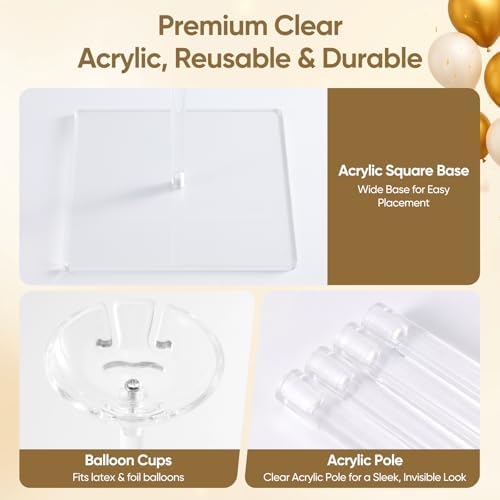 4 Pack Clear Acrylic Balloon Stands for Table, Adjustable Height 11.8/23.6 Inch, Reusable Balloon Centerpieces, alternate
