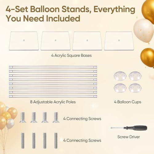 4 Pack Clear Acrylic Balloon Stands for Table, Adjustable Height 11.8/23.6 Inch, Reusable Balloon Centerpieces, alternate