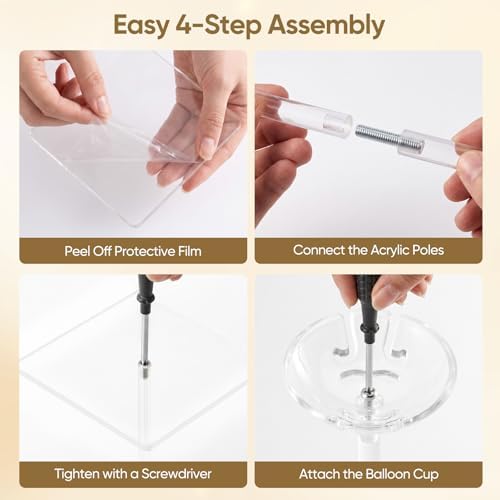 4 Pack Clear Acrylic Balloon Stands for Table, Adjustable Height 11.8/23.6 Inch, Reusable Balloon Centerpieces, alternate