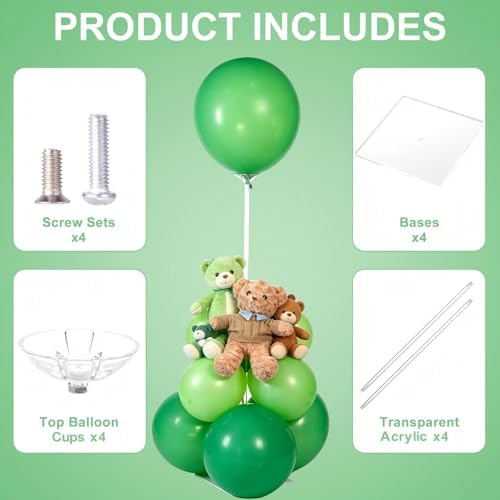 4 Pack Clear Acrylic Balloon Stands for Table Kit, Reusable 15.75 Inch, Balloon Stick with Base Centerpieces, alternate view