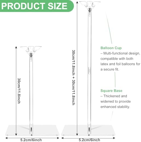 4 Pack Clear Acrylic Balloon Stands for Table, Reusable 23.6 Inch, Balloon Stick with Base Centerpieces Holders, alternate