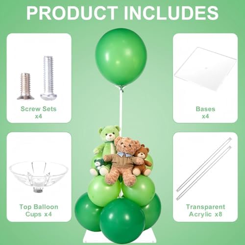 4 Pack Clear Acrylic Balloon Stands for Table, Reusable 23.6 Inch, Balloon Stick with Base Centerpieces Holders, alternate
