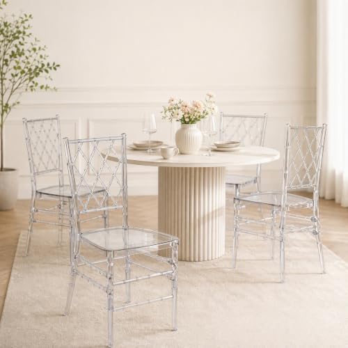 4 Pack Clear Dining Chairs, Modern Polycarbonate Side Chair for Banquet wed