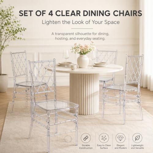 4 Pack Clear Dining Chairs, Modern Polycarbonate Side Chair for Banquet wed, alternate view 3