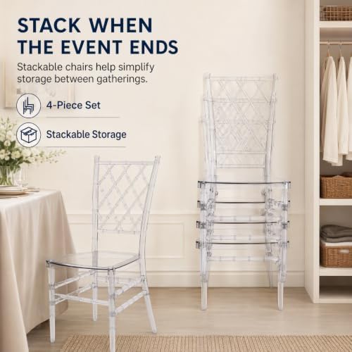 4 Pack Clear Dining Chairs, Modern Polycarbonate Side Chair for Banquet wed, alternate view 4