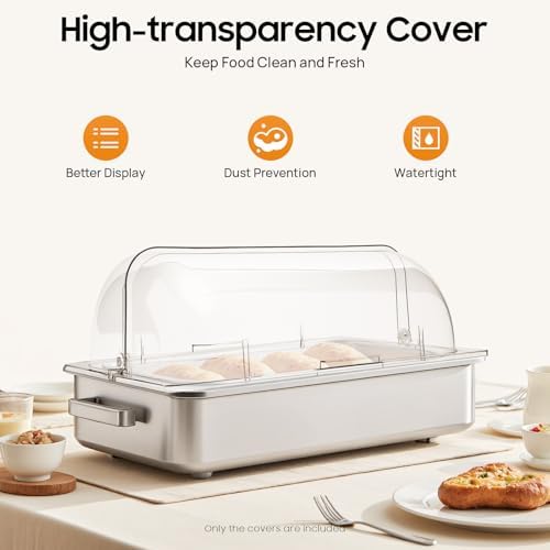 4 Pack Clear Roll Top Food Proof Cover, Rectangular Chafing Dish Cover, Roll Top Bakery Pan Plastic Clear, alternate view 3