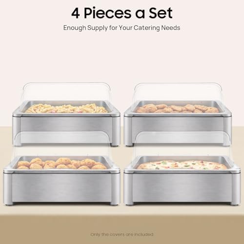 4 Pack Clear Roll Top Food Proof Cover, Rectangular Chafing Dish Cover, Roll Top Bakery Pan Plastic Clear, alternate view 4