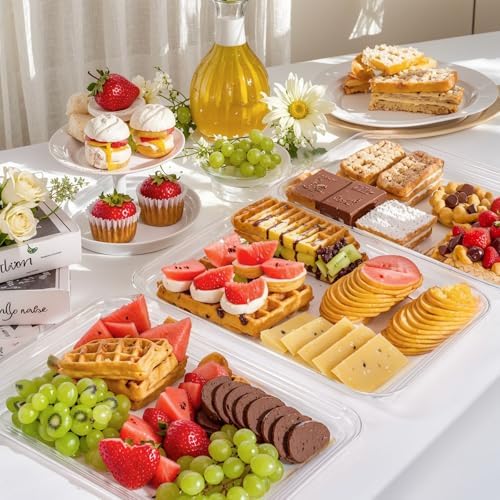 4-Pack Clear Serving Trays for Entertaining, 16" x 11" Serving Platters for Snacks, Fruit, Cookies, Dessert, alternate view 2