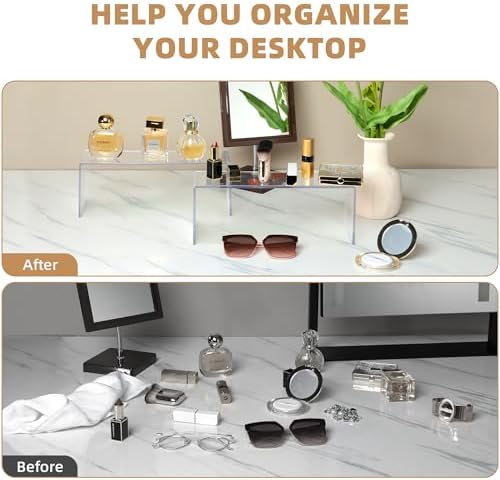 4 Pack Clear Shelf Risers, Display Stands 12.4L x 4W x 4.6H in in transparent, alternate view 3