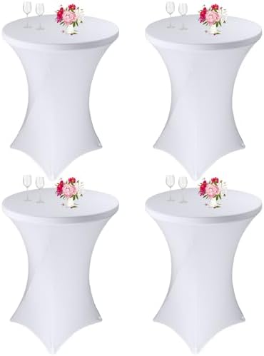 4 Pack Cocktail Spandex Tablecloth 32"x43" Cocktail Table Cover Fitted High Top Round Table for Bar Wedding