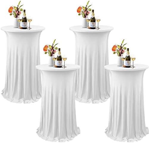 4 Pack Cocktail Table Cloth with Ruffle Skirt, White 24" x 43"