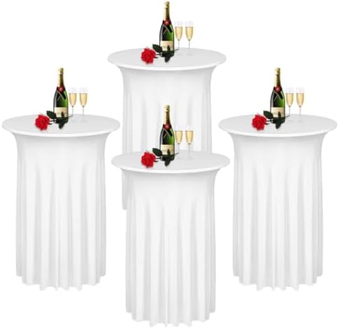 4 Pack Cocktail Table Covers 32"x 43" Spandex Stretch Round Cocktail Tablecloths with Wavy Drapes Fitted High