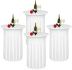 4 Pack Cocktail Table Covers 32"x 43" Spandex Stretch Round Cocktail Tablecloths with Wavy Drapes Fitted High