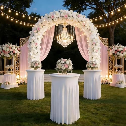 4 Pack Cocktail Table Covers 32"x 43" Spandex Stretch Round Cocktail Tablecloths with Wavy Drapes Fitted High, alternate view