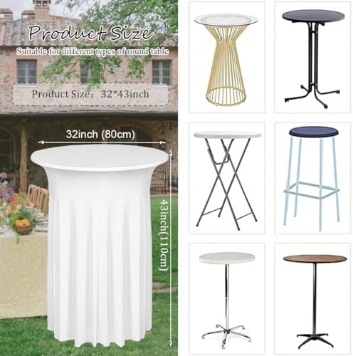 4 Pack Cocktail Table Covers 32"x 43" Spandex Stretch Round Cocktail Tablecloths with Wavy Drapes Fitted High, alternate view