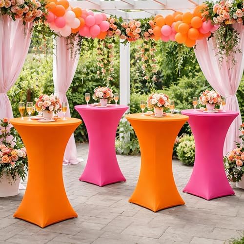 4 Pack Cocktail Table Covers Party Decorations, Pink and Orange, alternate view 2