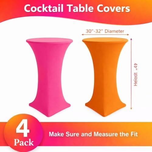 4 Pack Cocktail Table Covers Party Decorations, Pink and Orange, alternate view 3