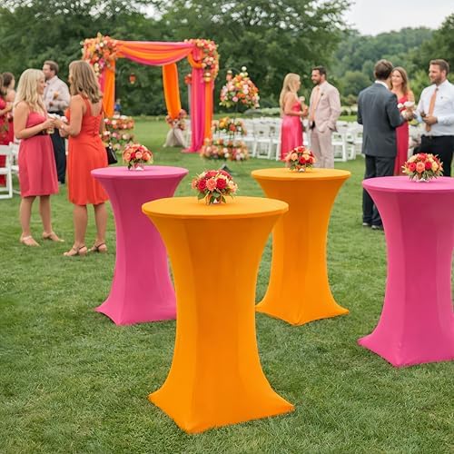 4 Pack Cocktail Table Covers Party Decorations, Pink and Orange, alternate view 4