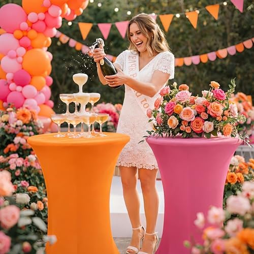 4 Pack Cocktail Table Covers Party Decorations, Pink and Orange, alternate view 6