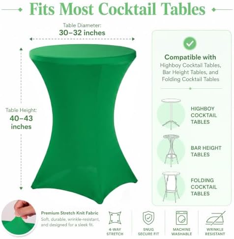 4 Pack Cocktail Tablecloth Bar Top Table Covers Round Green in Green, alternate view 3