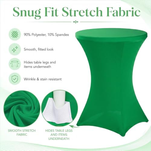 4 Pack Cocktail Tablecloth Bar Top Table Covers Round Green in Green, alternate view 5