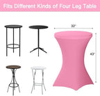 4 Pack Cocktail Tablecloth Bar Top Table Covers Round Pink Spandex, alternate view 3