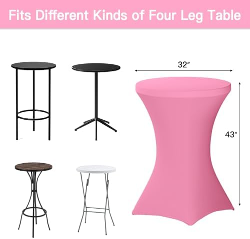 4 Pack Cocktail Tablecloth Bar Top Table Covers Round Pink Spandex, alternate view 3