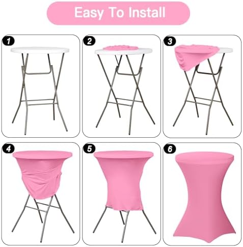4 Pack Cocktail Tablecloth Bar Top Table Covers Round Pink Spandex, alternate view 5