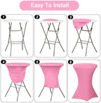 4 Pack Cocktail Tablecloth Bar Top Table Covers Round Pink Spandex, alternate view 5