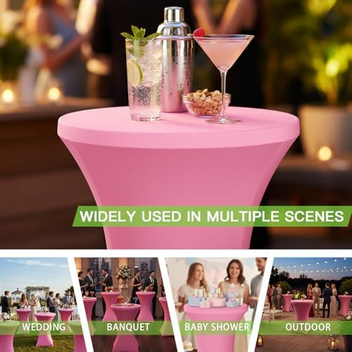 4 Pack Cocktail Tablecloth Bar Top Table Covers Round Pink Spandex, alternate view 7