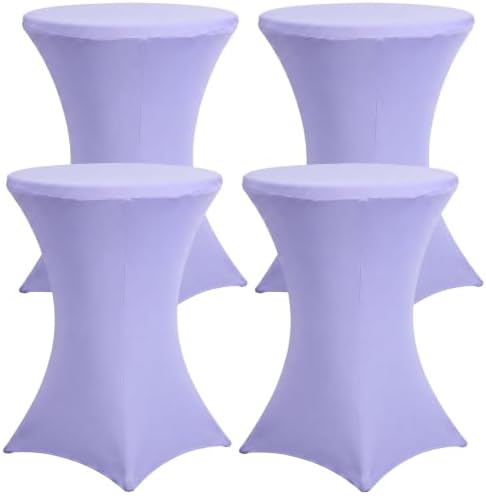 4 Pack Cocktail Tablecloth Bar Top Table Covers Round Purple Spandex in Lavender