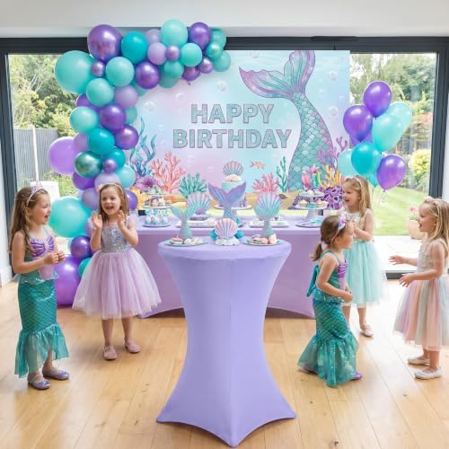 4 Pack Cocktail Tablecloth Bar Top Table Covers Round Purple Spandex in Lavender, alternate view 2