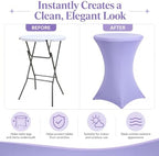 4 Pack Cocktail Tablecloth Bar Top Table Covers Round Purple Spandex in Lavender, alternate view 4