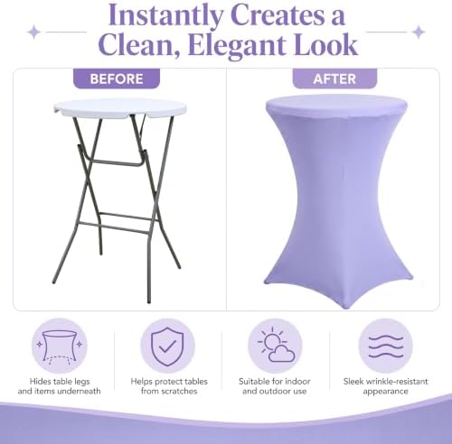 4 Pack Cocktail Tablecloth Bar Top Table Covers Round Purple Spandex in Lavender, alternate view 4