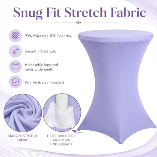 4 Pack Cocktail Tablecloth Bar Top Table Covers Round Purple Spandex in Lavender, alternate view 5