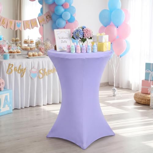 4 Pack Cocktail Tablecloth Bar Top Table Covers Round Purple Spandex in Lavender, alternate view 6