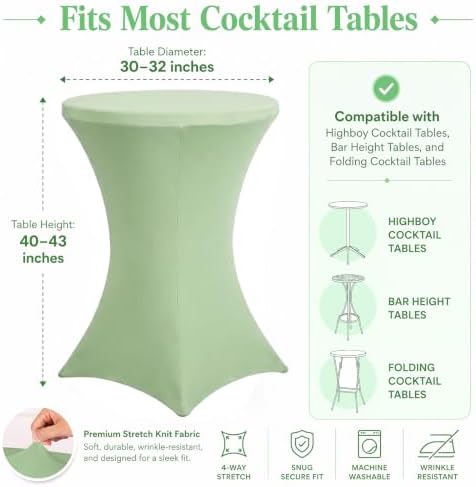 4 Pack Cocktail Tablecloth Bar Top Table Covers Round Sage Green in Sage Green, alternate view 3