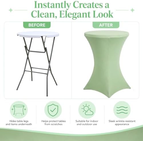 4 Pack Cocktail Tablecloth Bar Top Table Covers Round Sage Green in Sage Green, alternate view 4