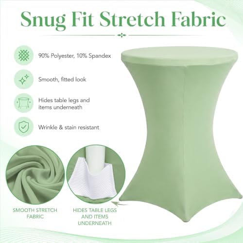 4 Pack Cocktail Tablecloth Bar Top Table Covers Round Sage Green in Sage Green, alternate view 5