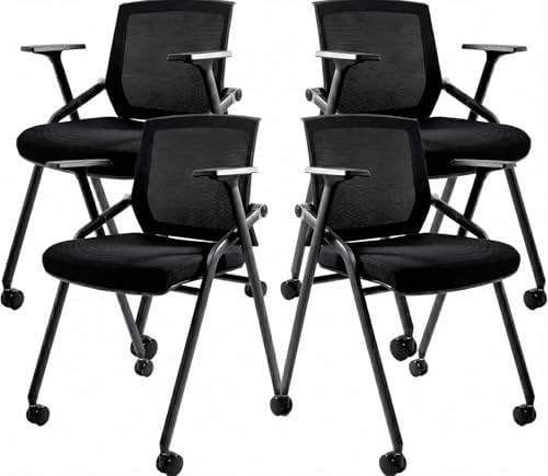 4 Pack Conference Room Chairs with Paddle Folding Office Chair Foldable Desk Chair Mesh Back and Arms for