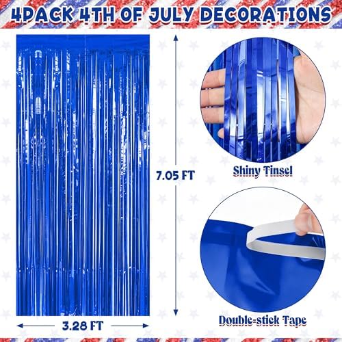 4 Pack Dark Blue Foil Curtain Streamer Decorations, alternate view 2
