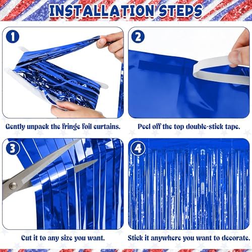 4 Pack Dark Blue Foil Curtain Streamer Decorations, alternate view 3