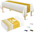 4 Pack Disposable Plastic Table Cloths for Parties, White and Gold Rectangle Table Covers for Fall Decor Wedding