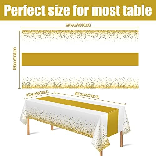 4 Pack Disposable Plastic Table Cloths for Parties, White and Gold Rectangle Table Covers for Fall Decor Wedding, alternate