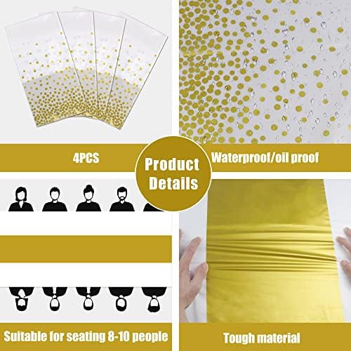 4 Pack Disposable Plastic Table Cloths for Parties, White and Gold Rectangle Table Covers for Fall Decor Wedding, alternate