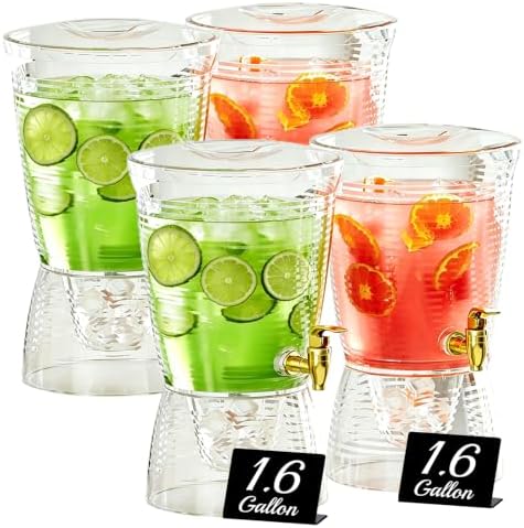 4 Pack Drink Dispenser for Parties 1.6 Gallon, Large 6L Plastic Water Dispenser, Juice Beverage Dispensers for